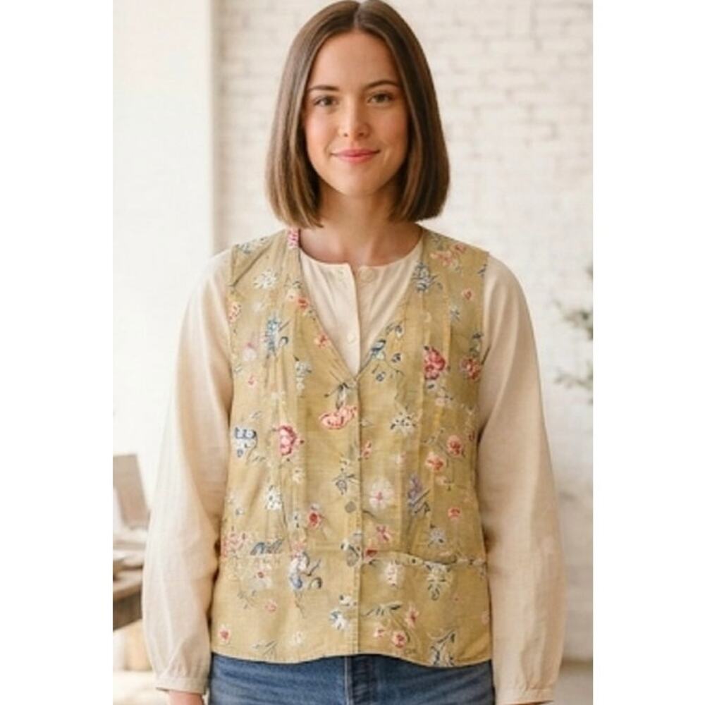 90's White Stag Floral Boho/Cottagecore Linen Blend Lagenlook Vest/Blouse